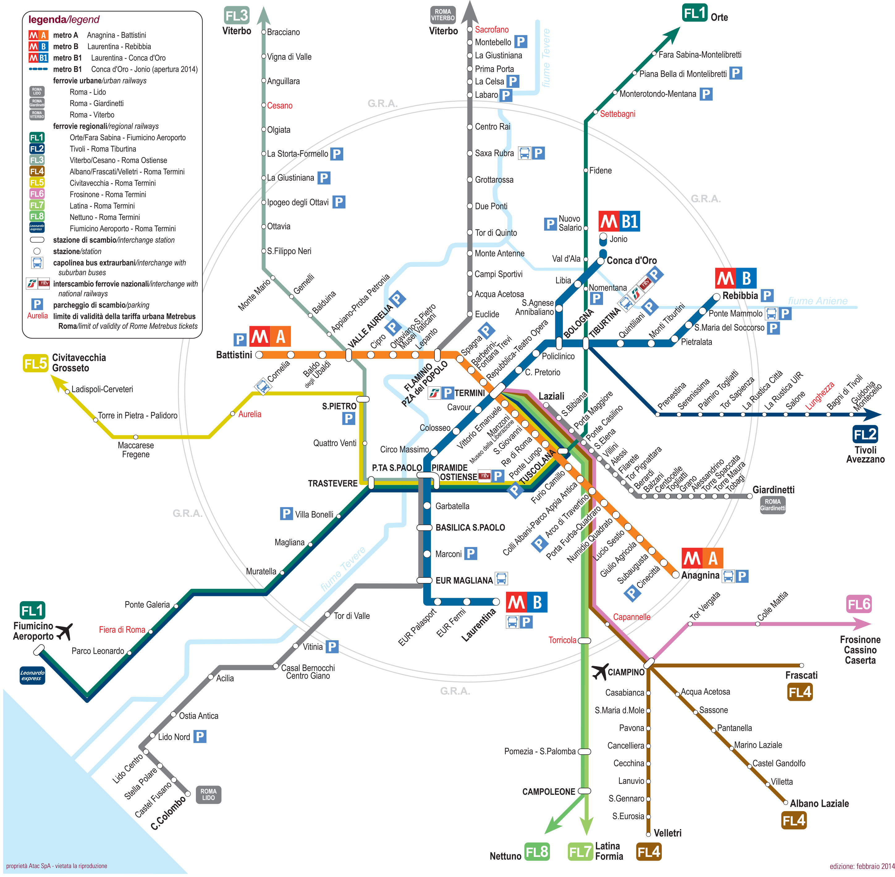 U bahn (metropolitana) netzplan und karte von Rom