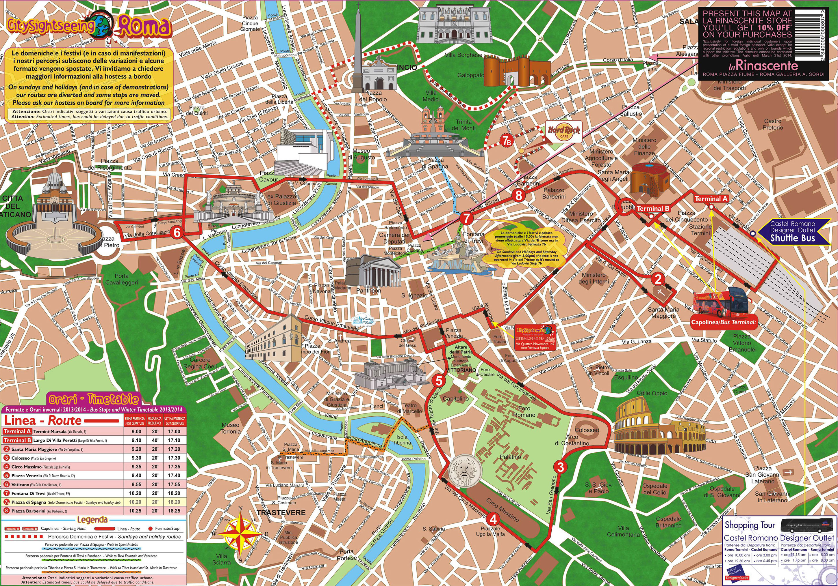 Touristischen karte von Rom : Sehenswürdigkeiten und Touren