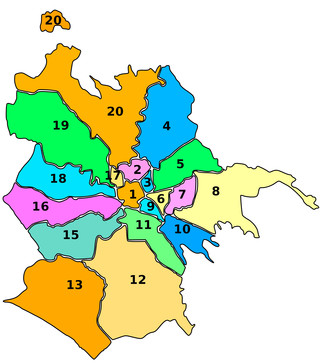 Karte die bezirke und stadtbezirke in Rom